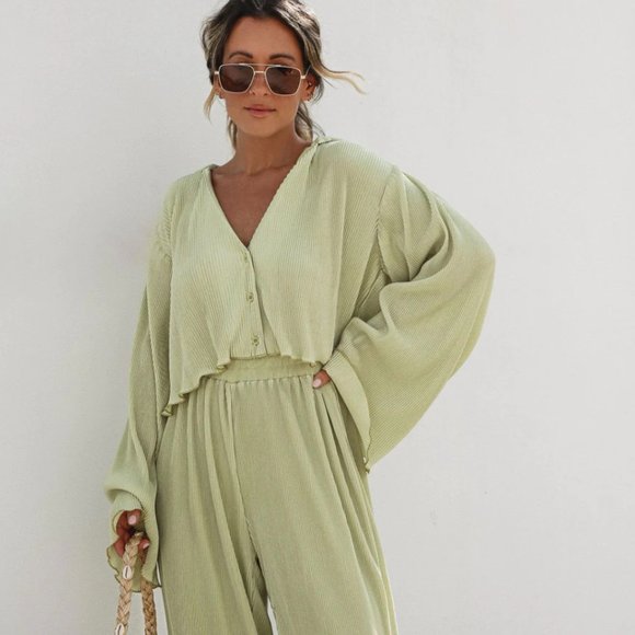 *Brand New* Green Ribbed Matching Set - Picture 2 of 6